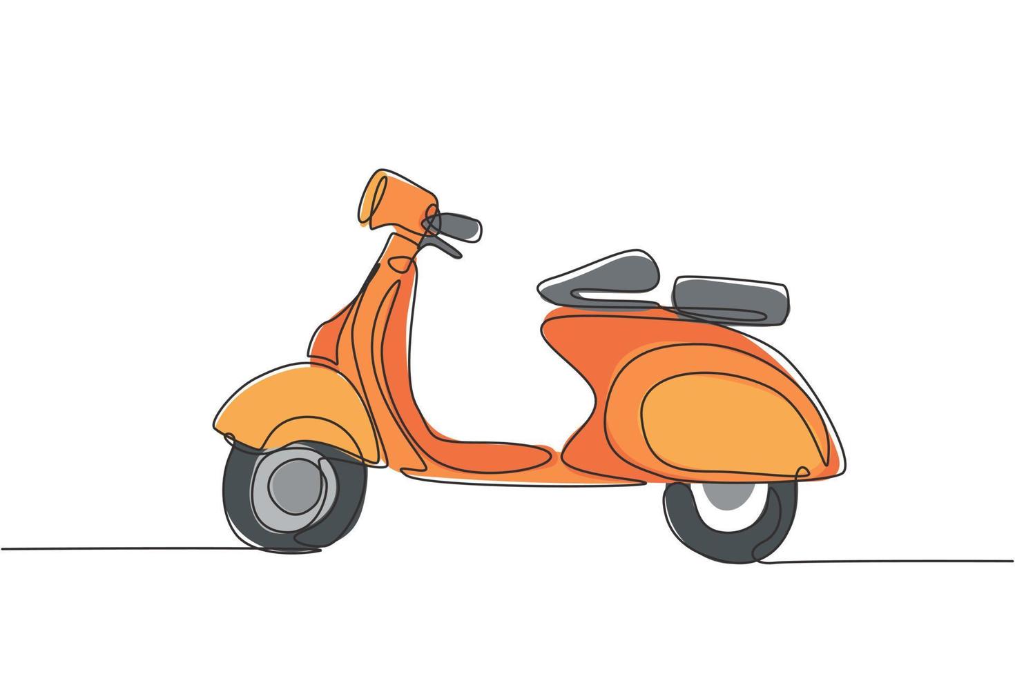 en enda radritning av gammal retro vintage urban motorcykel. vintage motorcykel transport koncept kontinuerlig linje rita design vektor illustration grafisk