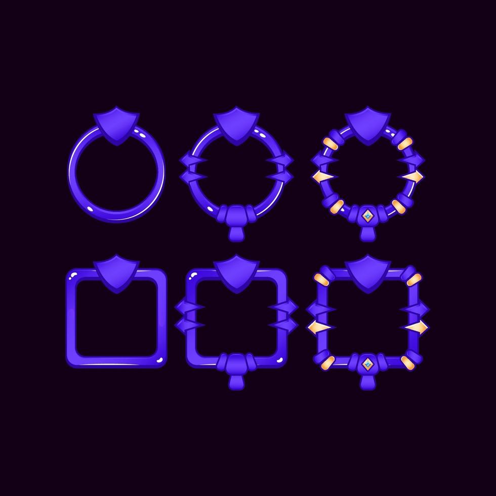 uppsättning spel ui gränsram med sköld symbol för gui tillgång element vektor