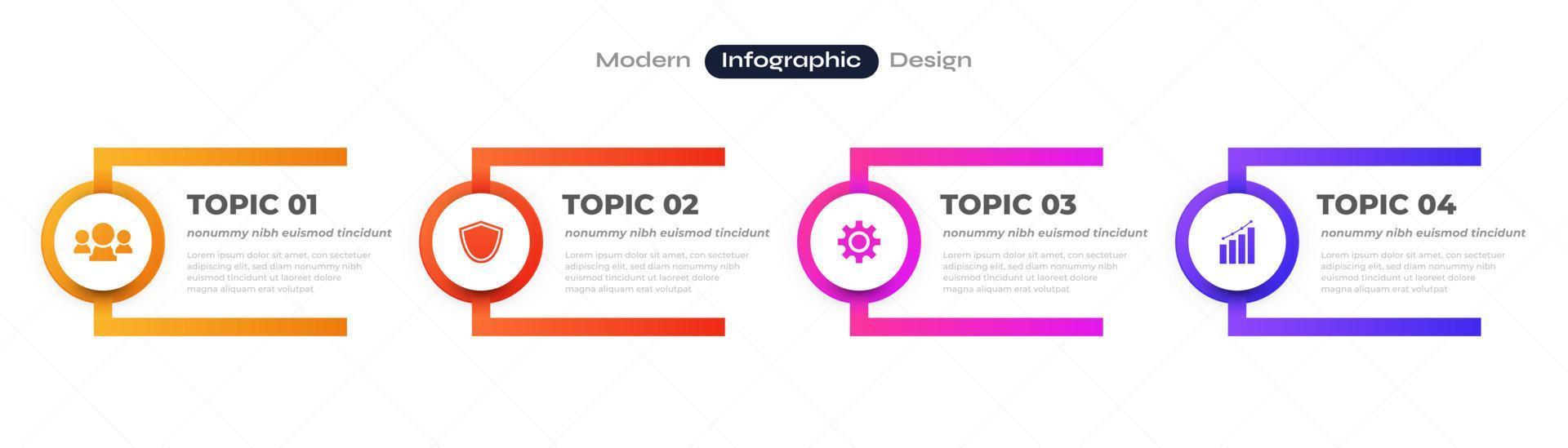 modern infographic design mall med 4 alternativ eller steg. kan vara Begagnade för presentation, arbetsflöde layout, diagram, eller årlig Rapportera. tidslinje diagram presentation design vektor