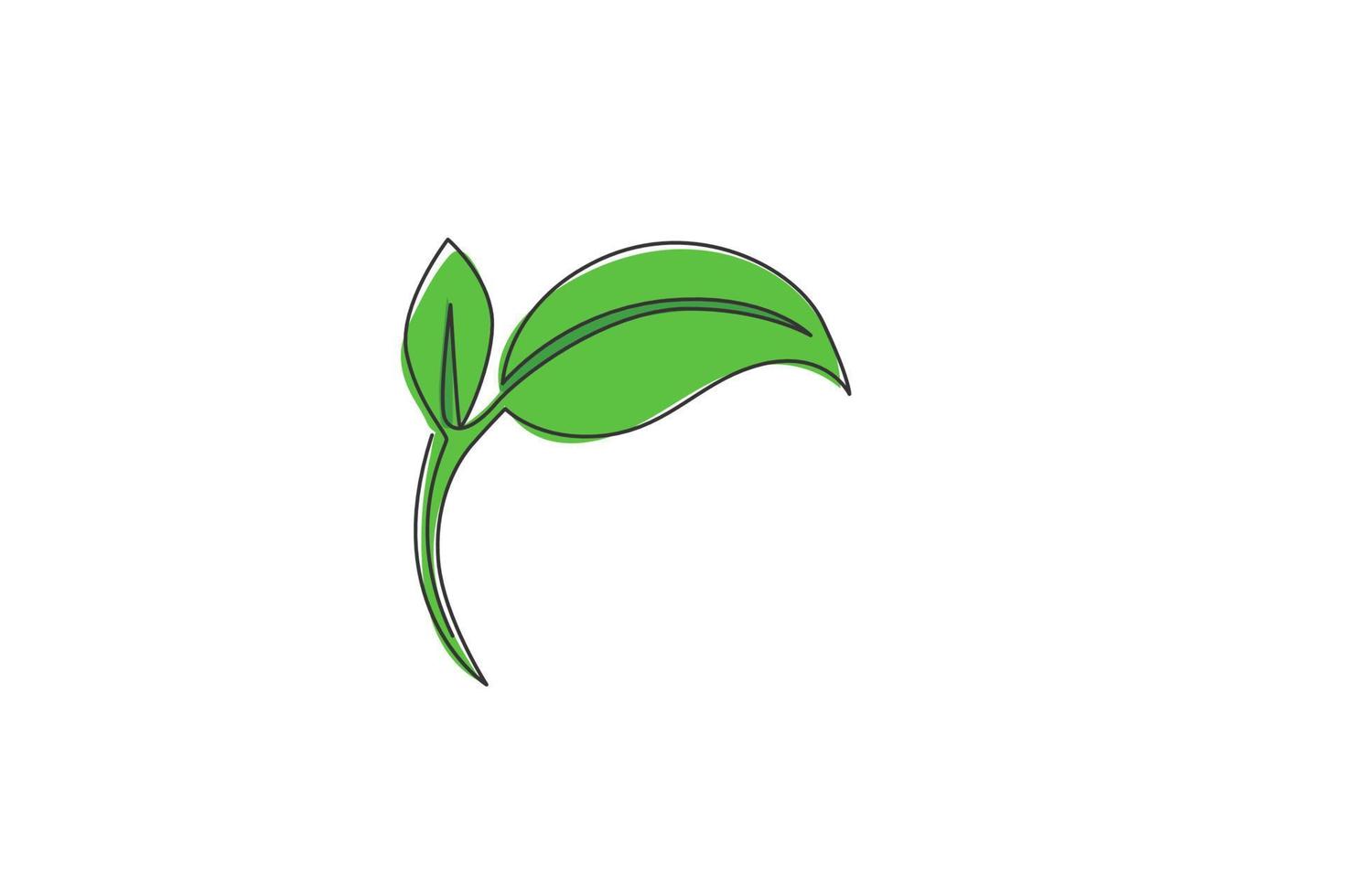 grönt löv. kontinuerlig en radritning av bladträd minimalistisk vektor illustration design på vit bakgrund. isolerad enkel rad modern grafisk stil. handritat grafiskt koncept för spa -logotyp