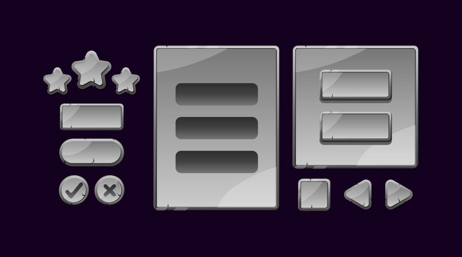 Satz Stein Rock Spiel UI Board Popup und Knopf für GUI Asset Elemente Vektor-Illustration vektor
