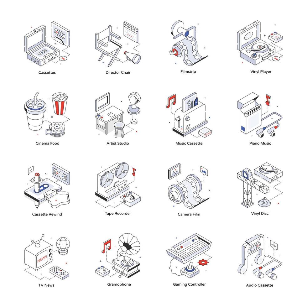 podcast och filmskapande isometrisk ikoner vektor