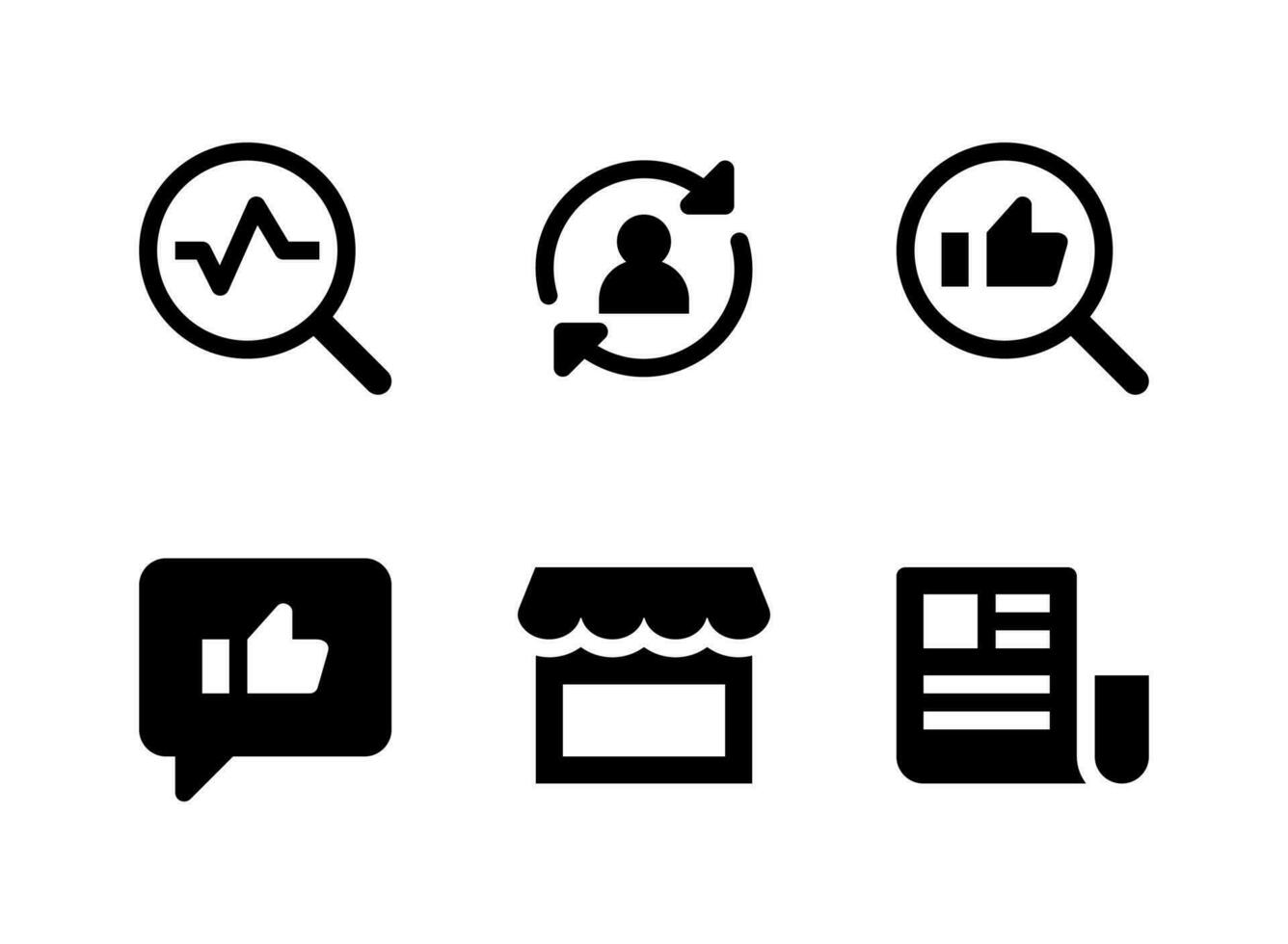 enkel uppsättning marknadsföringsrelaterade fasta ikoner. innehåller ikoner som statistik, synkroniseringskonto, feedback, butik och mer. vektor