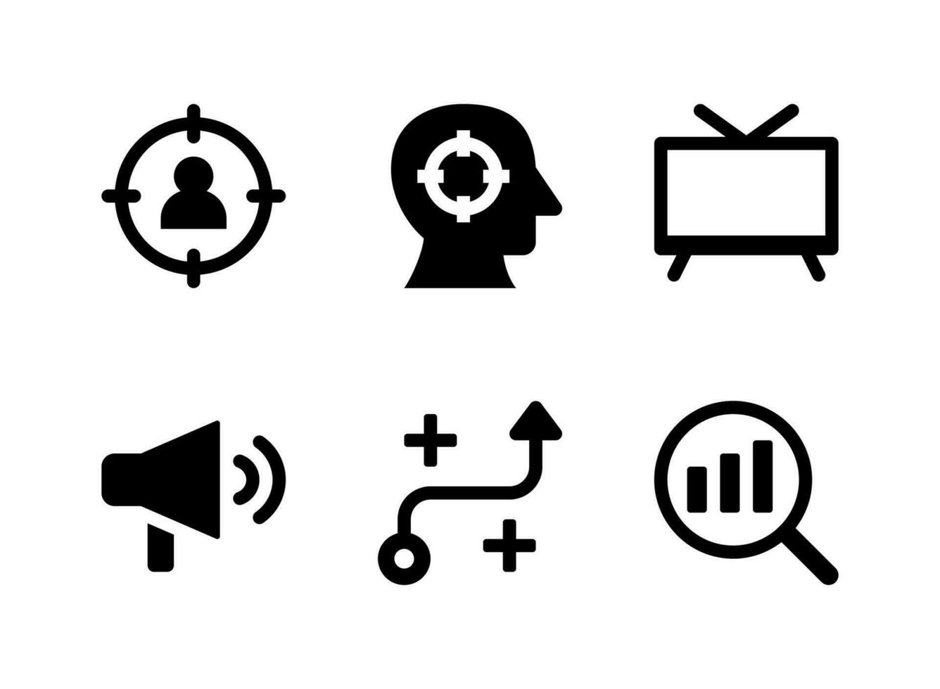 einfacher Satz von Marketing-bezogenen Vektor-Solid-Icons. enthält Symbole wie Ziel, Publikum, Fernsehen, laut und mehr. vektor