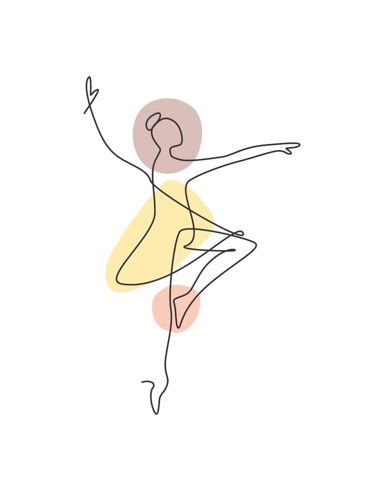 eine durchgehende linie zeichnung frau schönheit balletttänzerin in eleganz bewegung. sexy Mädchenballerina führt Kunsttanzkonzept durch. Wanddekor drucken. dynamische einzeilige Zeichnungsdesign-Vektorgrafikillustration vektor