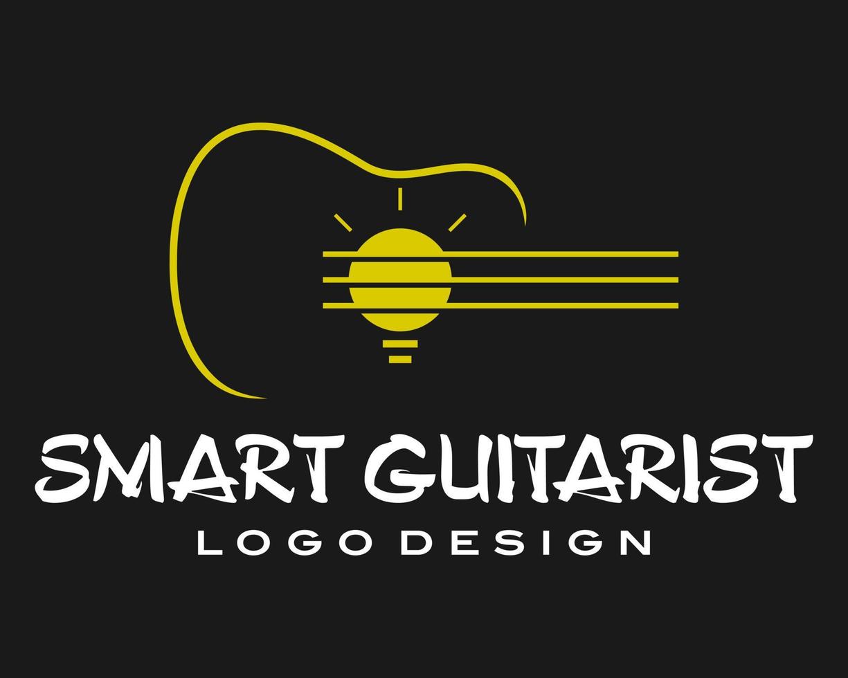 akustisch Gitarre Symbol und Clever Lampe Schule Logo Design. vektor