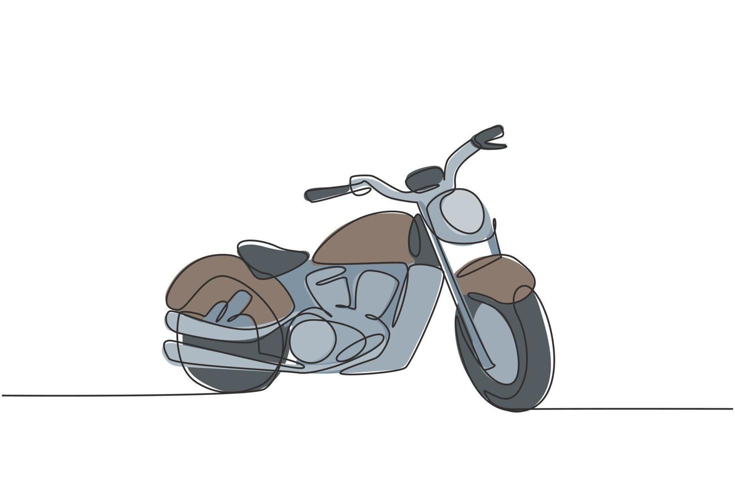 Eine durchgehende Strichzeichnung des Retro-Oldtimer-Motorradsymbols. klassisches Motorrad-Transportkonzept einzeilige Grafikdesign-Vektorillustration zeichnen vektor