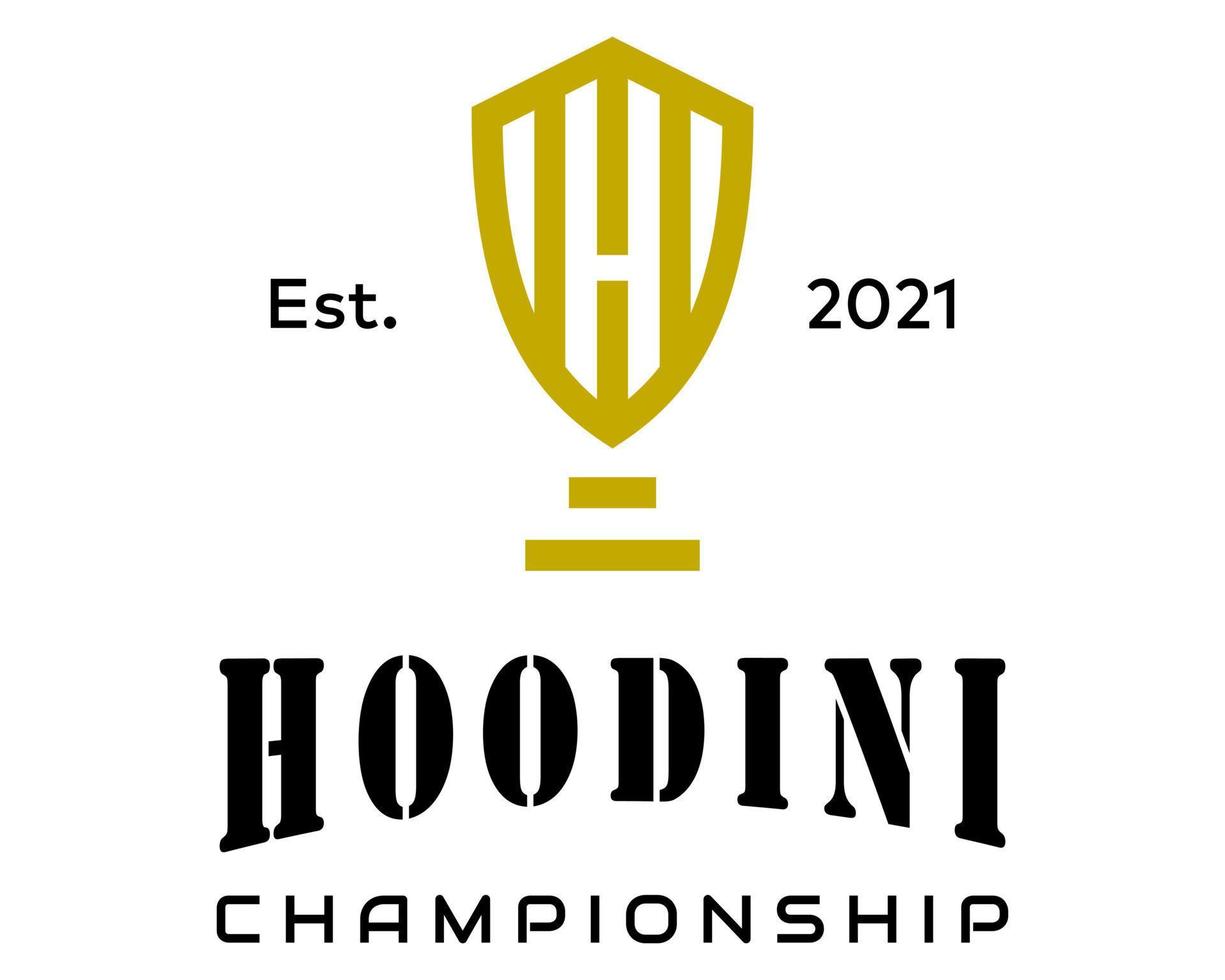guld brev h logotyp trofén för mästerskap. vektor
