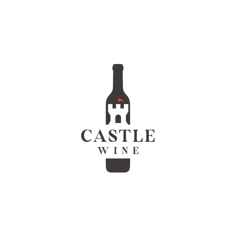 Wein Schloss mit ein Flasche Logo Design Vektor Illustration