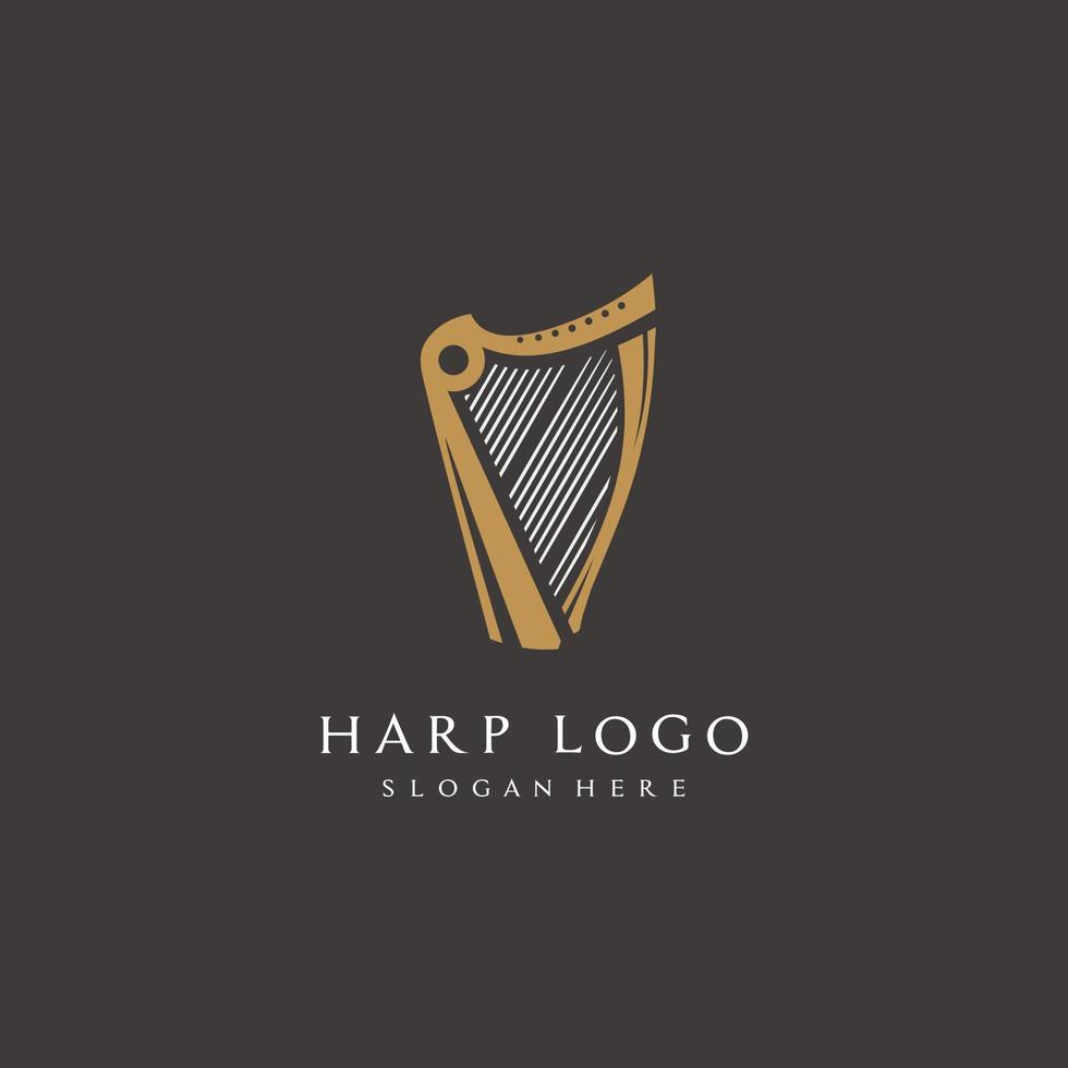 harpa lyra guld logotyp design ikon vektor illustration