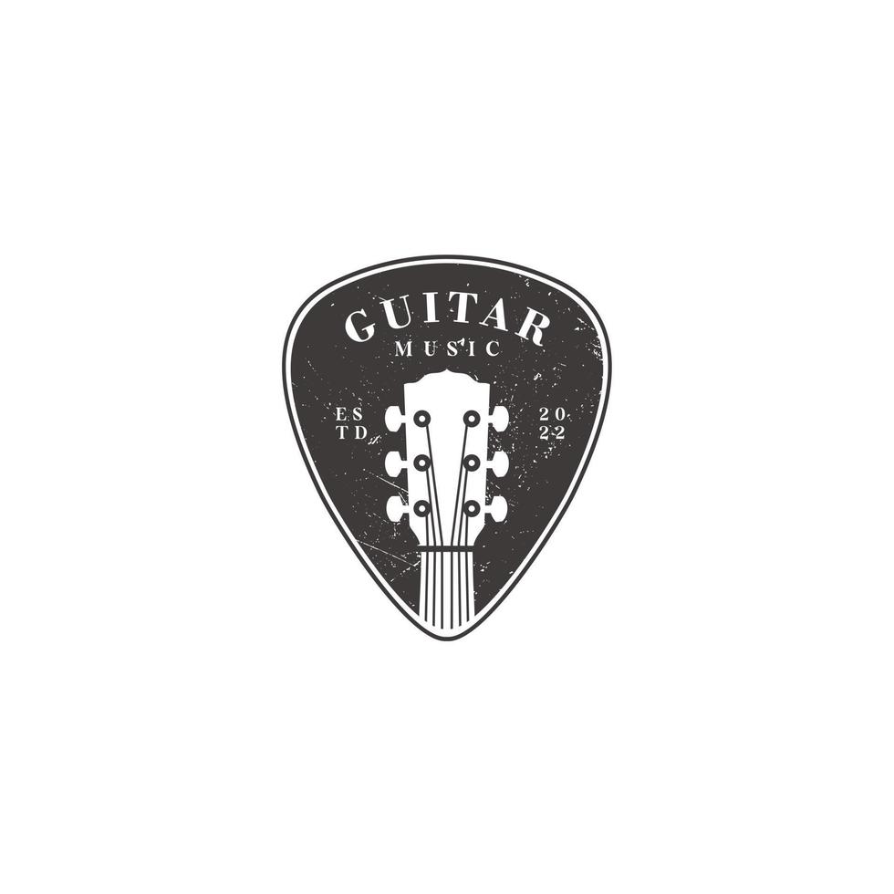 Gitarre wählen Emblem zum Musik- Band oder Gitarrist Logo Etikette Logo Design vektor