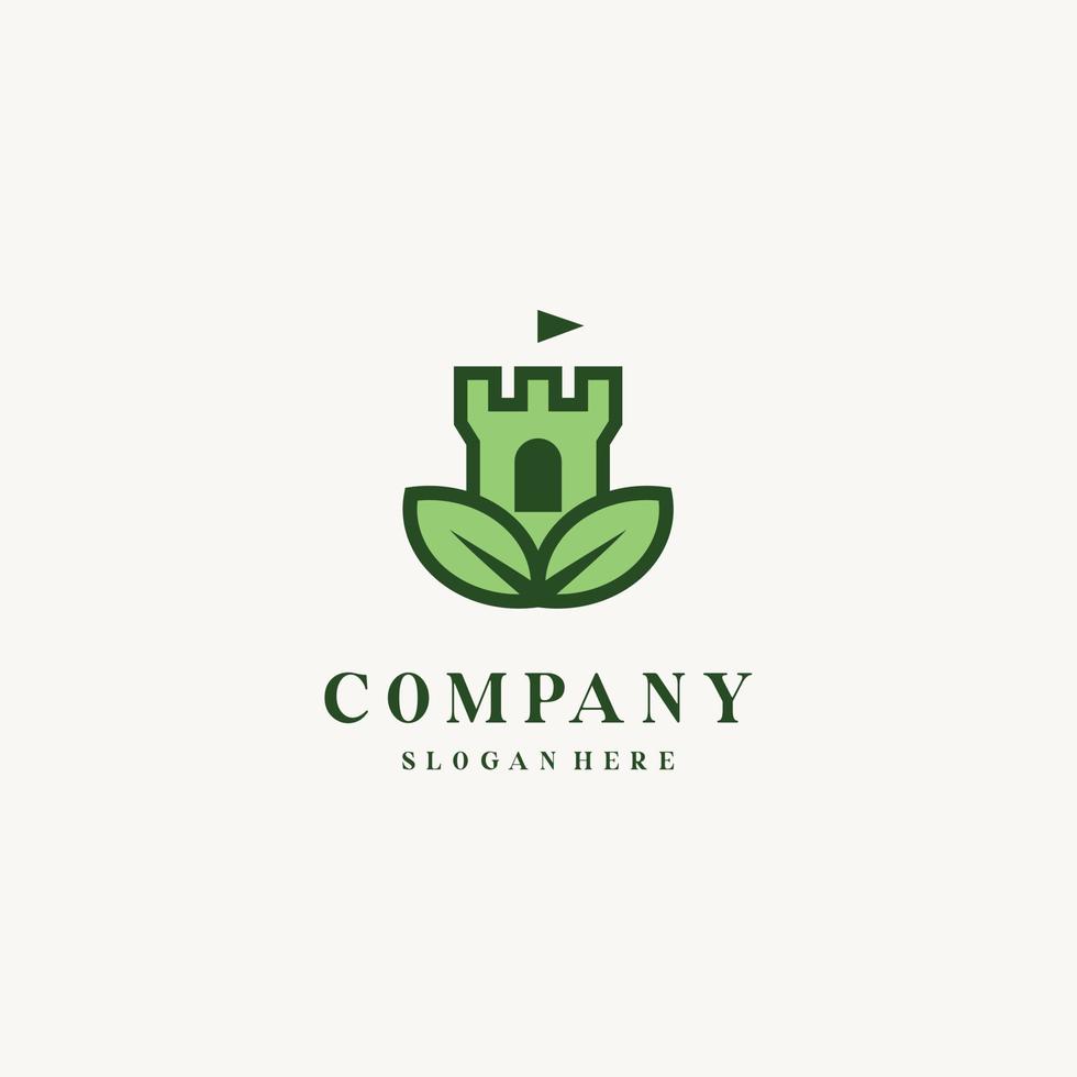 Natur Blatt Schloss Bauernhof Logo Design Vorlage Vektor Illustration