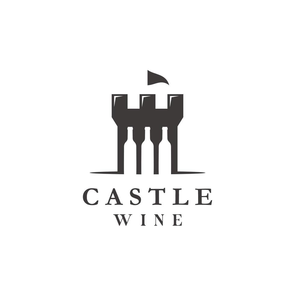 Wein Schloss Logo Design mit ein Flasche Vektor Illustration