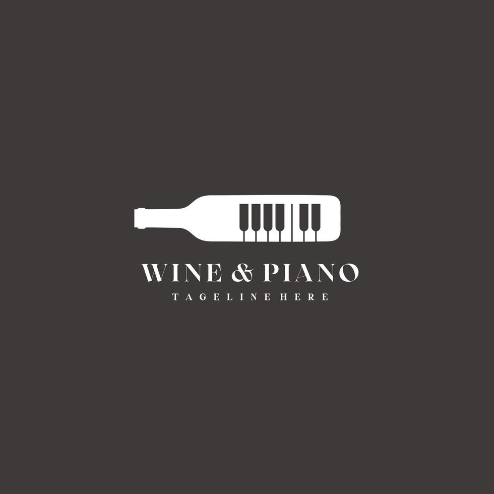 Klavier Wein Musik- Bar Konzept Logo Design Vektor Zeichen Illustration Vorlage