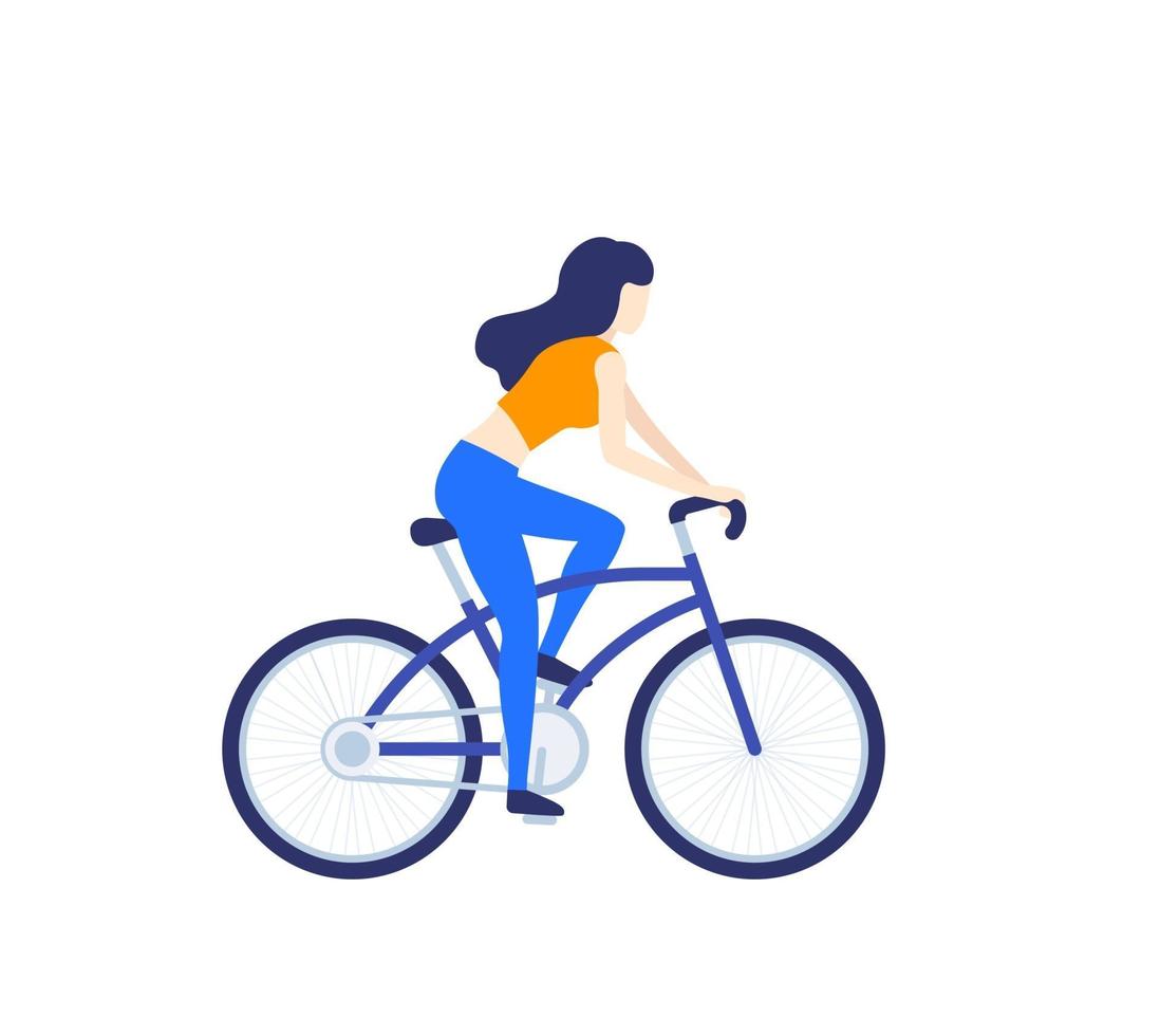 Mädchen, das Fahrrad lokalisiert auf Weiß, Vektorillustration.eps isoliert vektor
