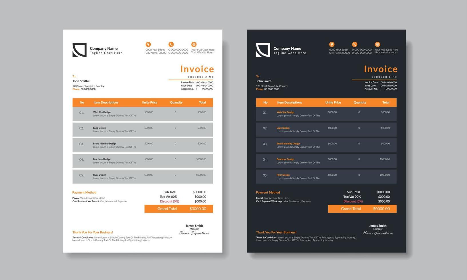 Fachmann korporativ Rechnung Vorlage, anspruchsvoll Geschäft Rechnung Layout, modern korporativ Zahlung form, minimalistisch korporativ Abrechnung Format, korporativ Rechnung mit stilvoll branding vektor