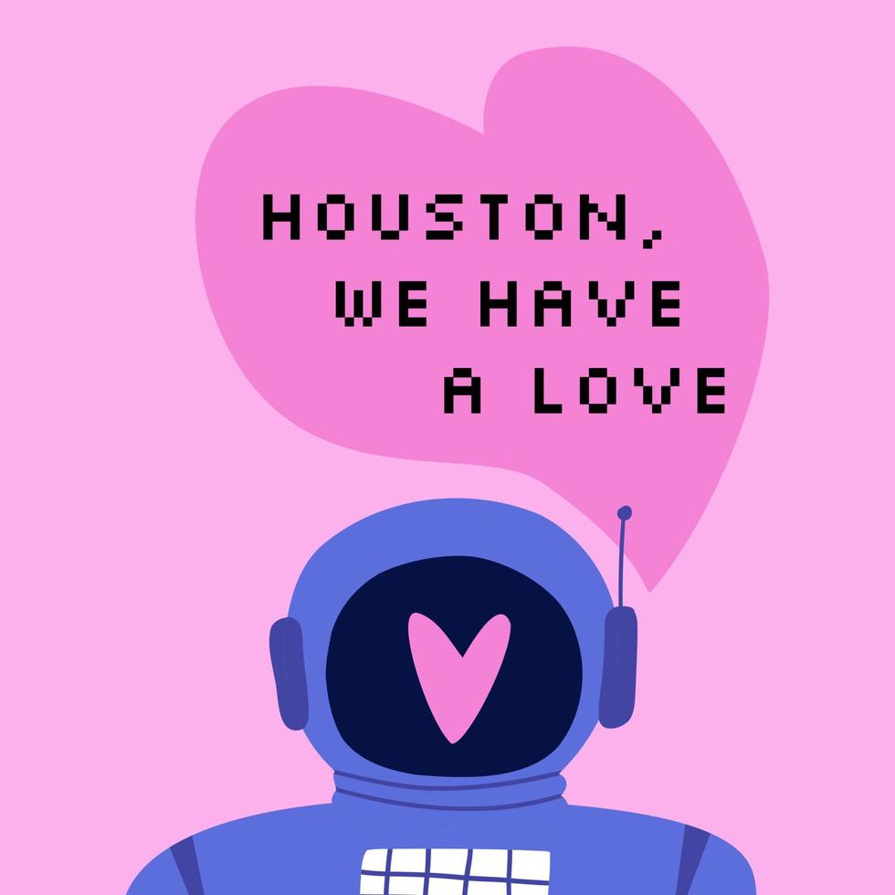 Houston, vi ha en kärlek. kort för hjärtans dag. hand dragen vektor kort.