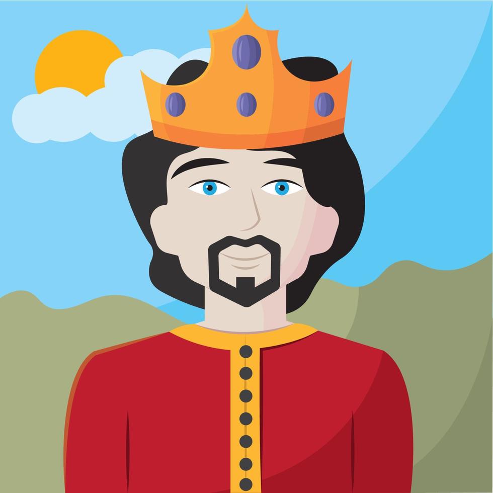 isolerat söt kung avatar med krona vektor illustration
