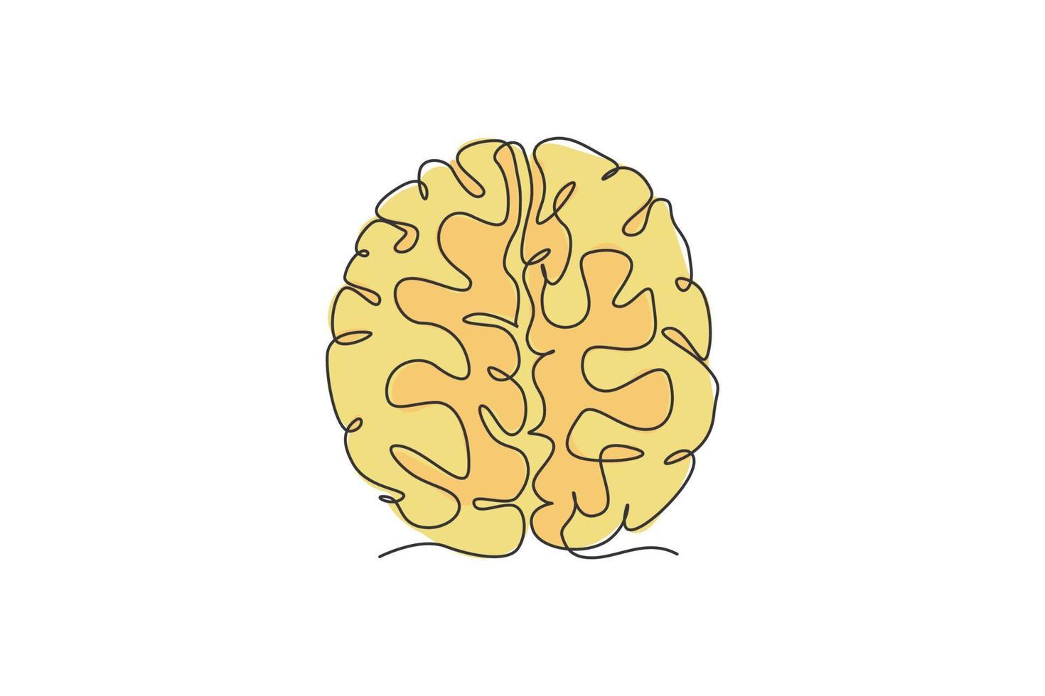 enda kontinuerlig linje ritning av smart mänsklig hjärna från ovanifrån logotypen etikett. psykologi kontor logotyp ikon koncept. modern en linje rita grafisk design vektor illustration