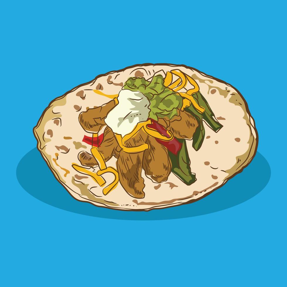 mexikansk kök kyckling fajitas i hand dragen vektor illustration, perfekt för meny och affisch walldecor restaurang