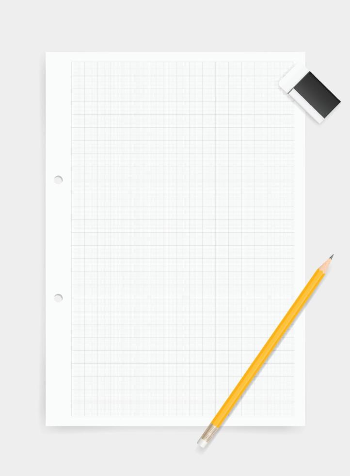 vit ritpappersbakgrund med penna och suddgummi. vektor. vektor