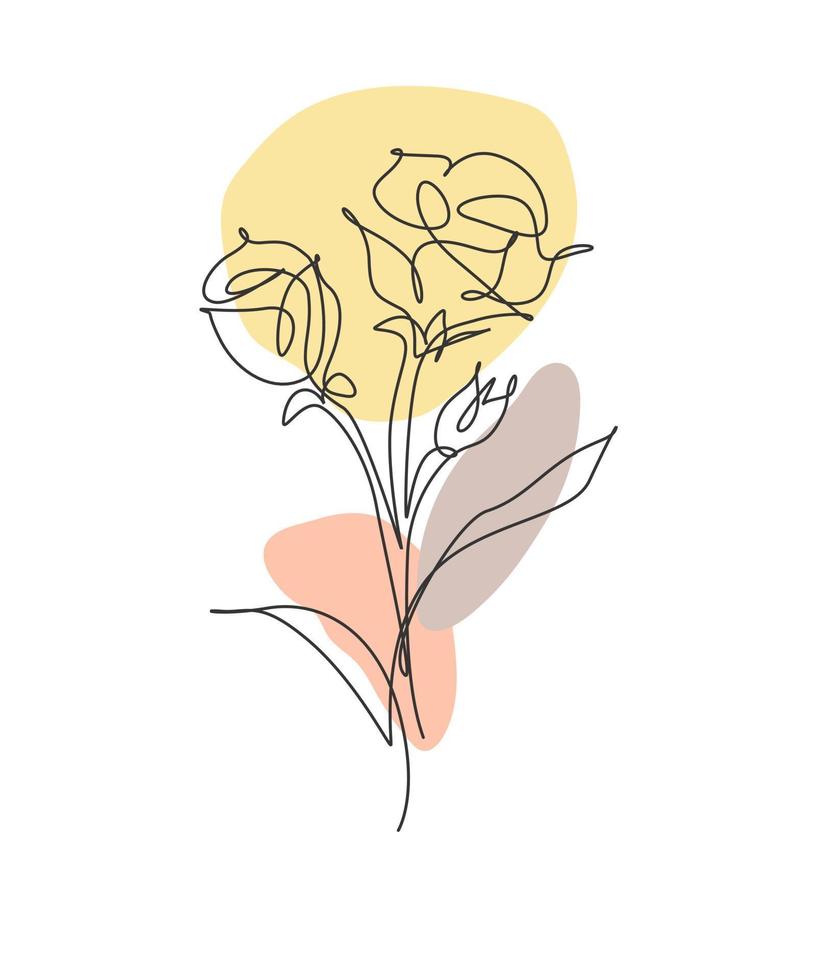 enda kontinuerlig linjeteckning minimalistisk skönhet färsk rosblomma. blommigt koncept för affischer, väggkonst, tote bag, mobilväska, t-shirt tryck. trendig enradig design vektor grafisk illustration