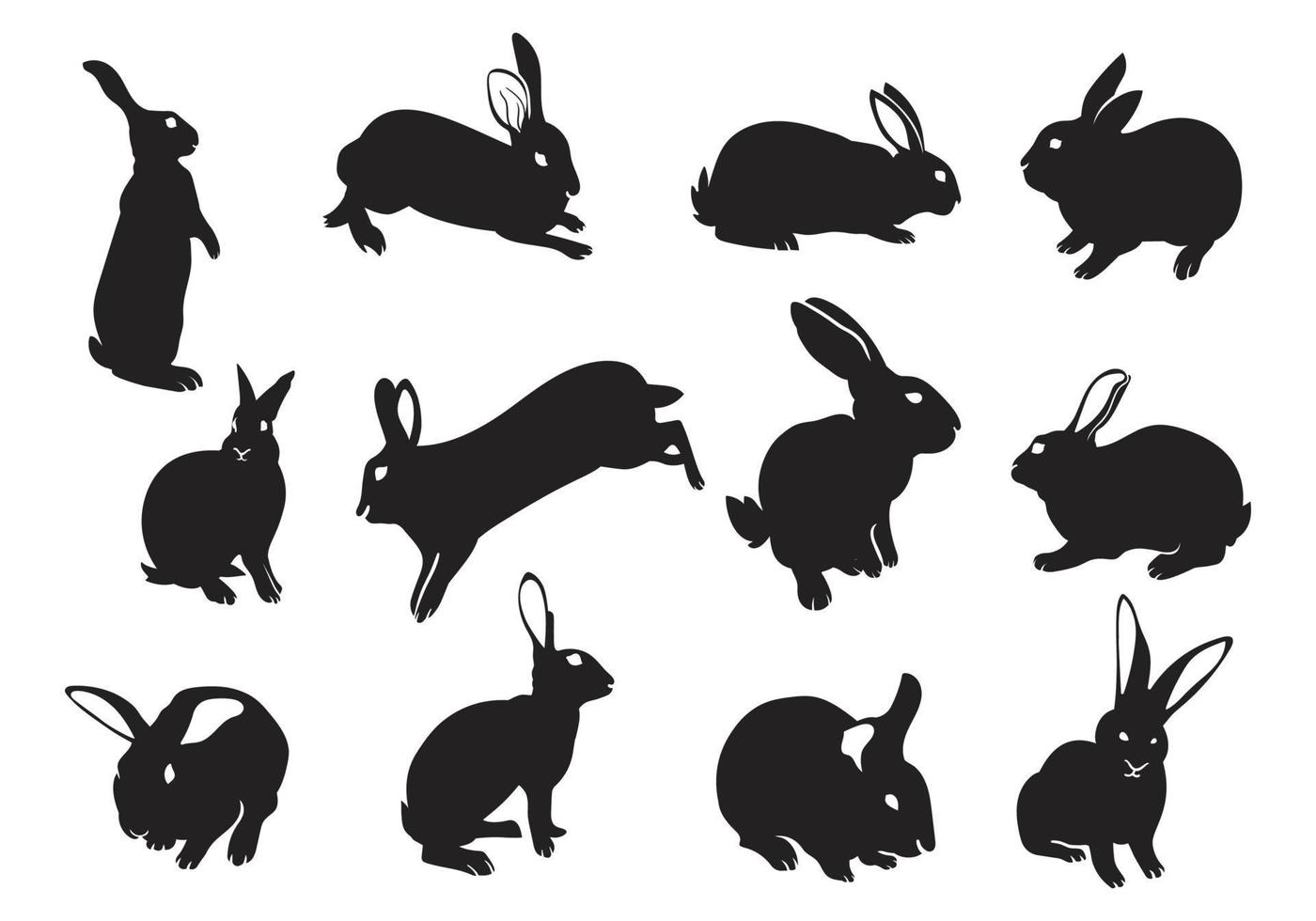 stor uppsättning av kanin silhuetter isolerat vit bakgrund. vektor kanin illustration