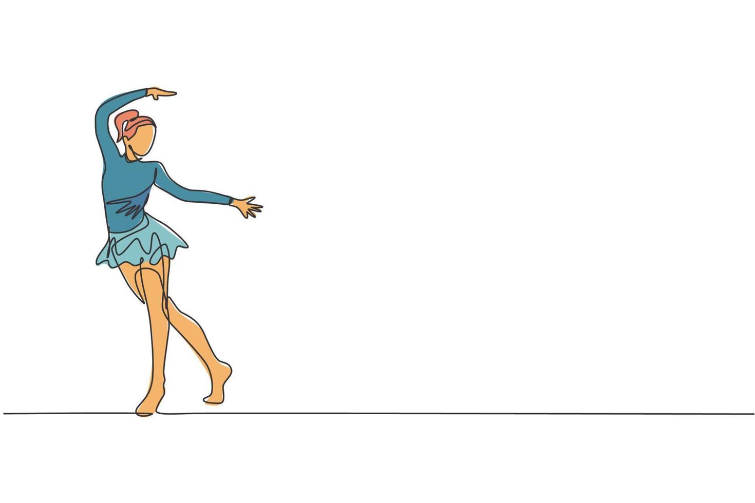 Single kontinuierlich Linie Zeichnung von jung Schönheit Fachmann Turner Mädchen ausführen Fußboden Übung. rhythmisch Gymnastik- Ausbildung und Dehnen Konzept. modisch einer Linie zeichnen Design Vektor Illustration