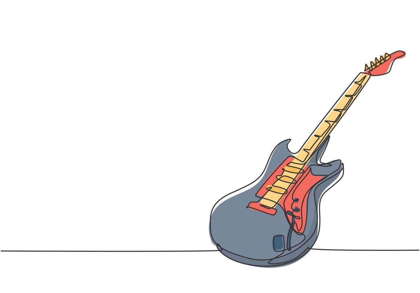 einzelne durchgehende Strichzeichnung der E-Gitarre. Konzept für Saiteninstrumente. moderne eine linie zeichnen grafikdesign-vektorillustration vektor