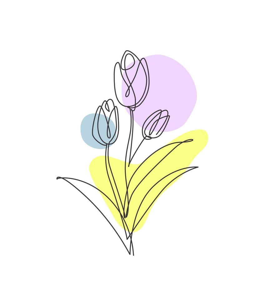 eine einzige Strichzeichnung Schönheit Tulpe Blume Vektor-Illustration. minimaler tropischer Blumenstil, romantisches Konzept der Liebe für Poster, Wanddekordruck. modernes Grafikdesign mit durchgehender Linie vektor