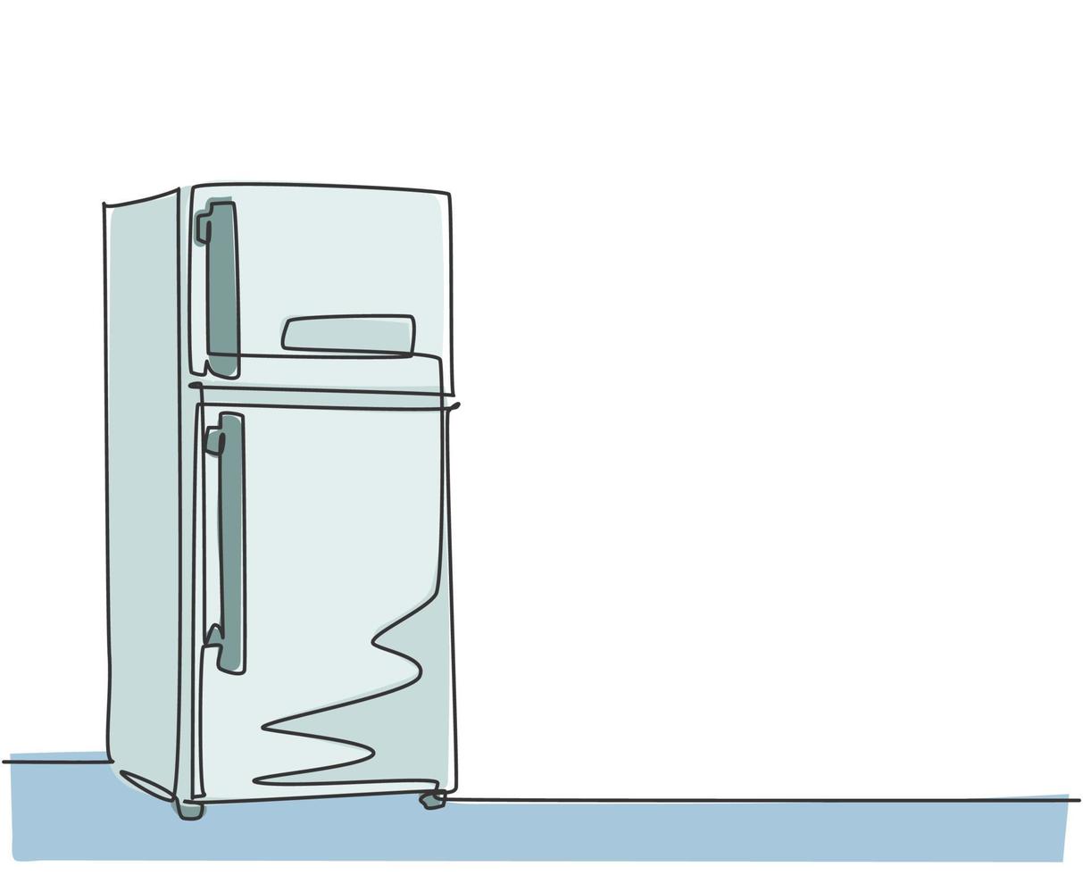 Eine einzige Strichzeichnung eines luxuriösen zweitürigen Kühlschrank-Haushaltsgeräts. Konzept für elektrische Küchengeräte. dynamische durchgehende Linie Grafikdesign Illustration vektor