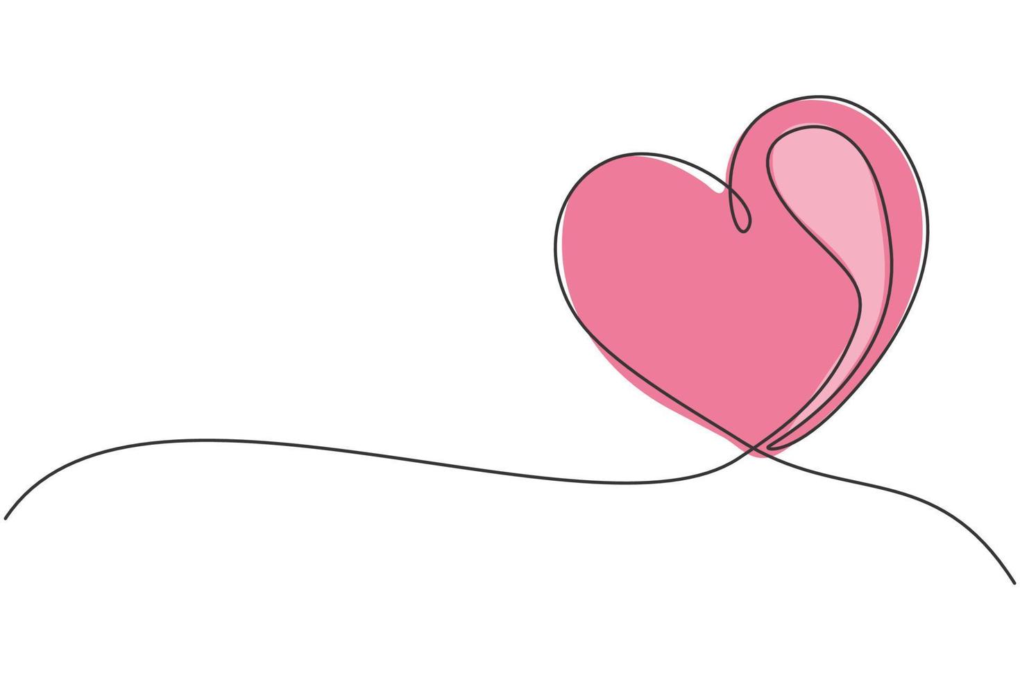en enda radritning av söt kärlek hjärtat format för gratulationskort. romantisk symbol för bröllopsinbjudan. trendig kontinuerlig linje rita design vektor grafisk illustration