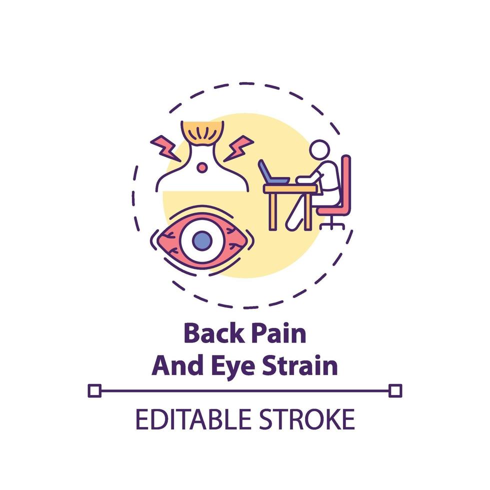 ryggont och ögonbelastning konceptikon vektor