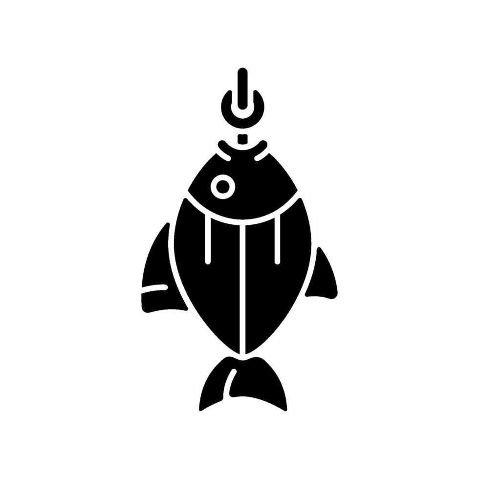 Fisch am Haken schwarze Glyphe Symbol vektor