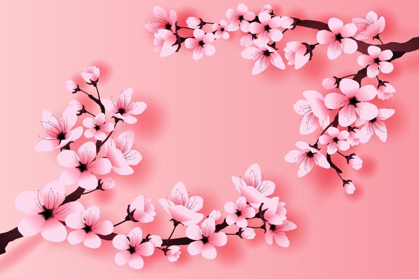 illustration av papper konst och hantverk vår säsong körsbär blomma koncept, våren med sakura gren, blommig körsbär blomma med rosa blommor på plats text Plats vit bakgrund, papper skära vektor. vektor
