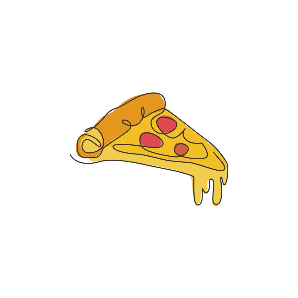 eine einzige Strichzeichnung frische italienische Pizza Logo Vektorgrafik Illustration. Fast-Food-Pizzeria-Italien-Café-Menü und Restaurant-Abzeichen-Konzept. modernes Street-Food-Logo mit durchgehender Linienführung vektor