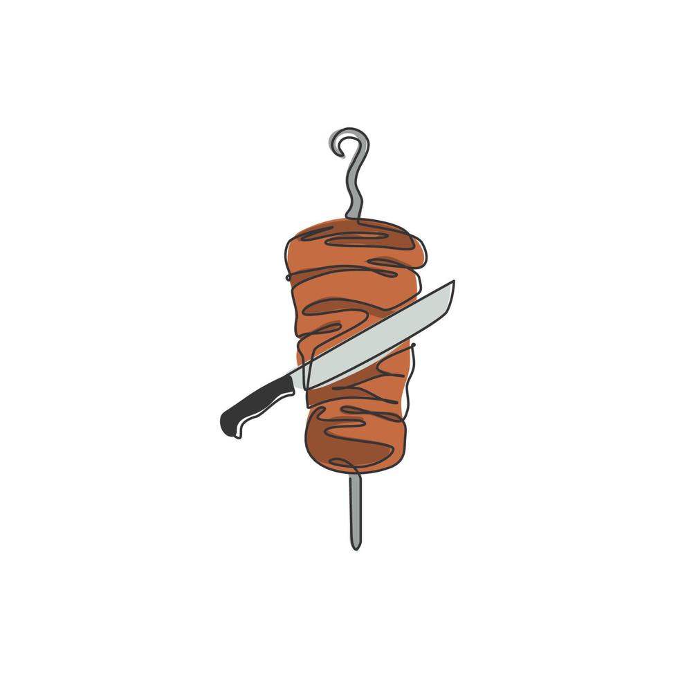 eine einzige Strichzeichnung einer frischen scharfen türkischen Kebab-Shop-Logo-Vektorillustration. Shawarma Food Café-Menü und Restaurant-Abzeichen-Konzept. modernes Street-Food-Logo mit durchgehender Linienführung vektor