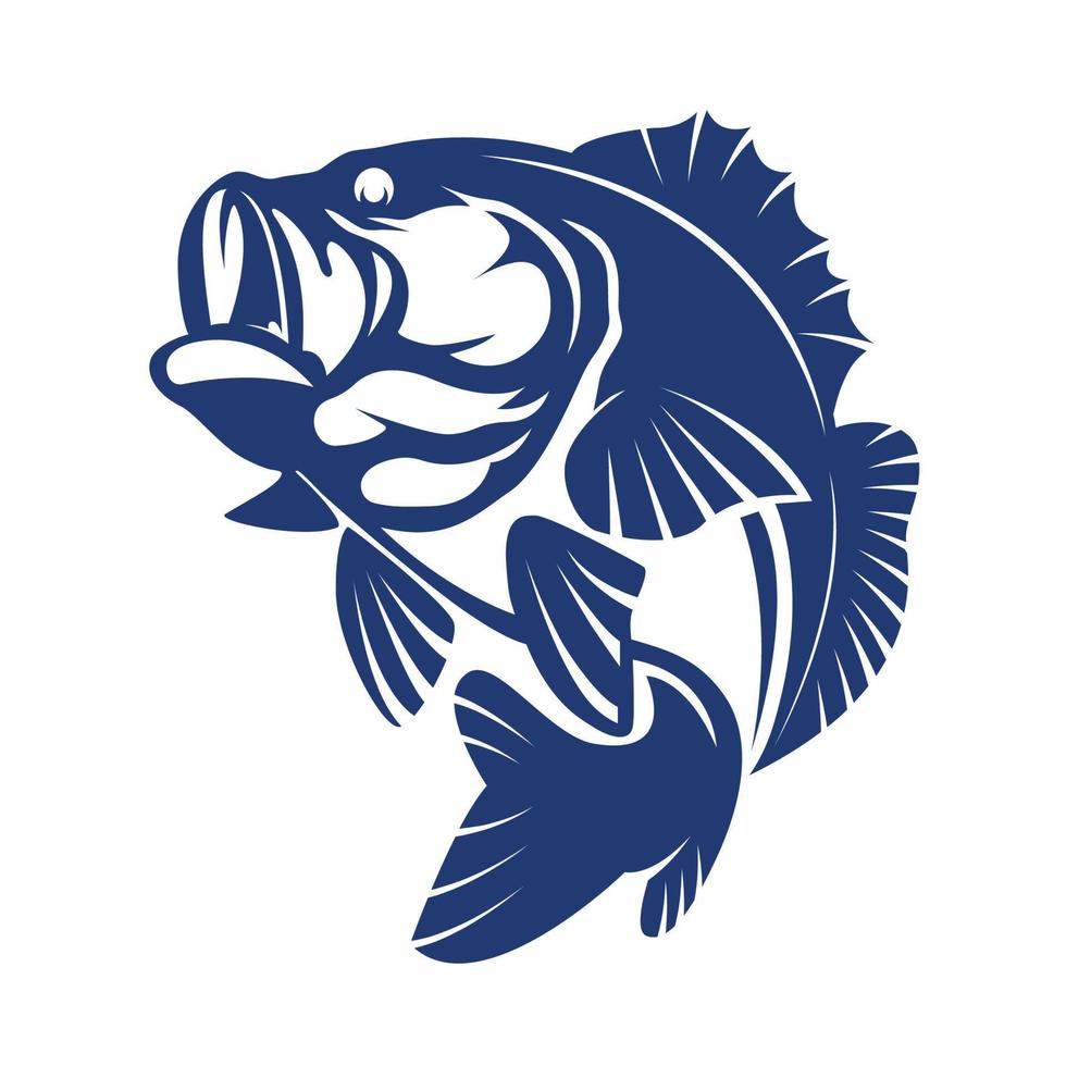 Bass Fisch Symbol isoliert auf Weiß Hintergrund. Logo Design Element, Etikett, Emblem, markieren, Marke Kennzeichen Vektor Illustration