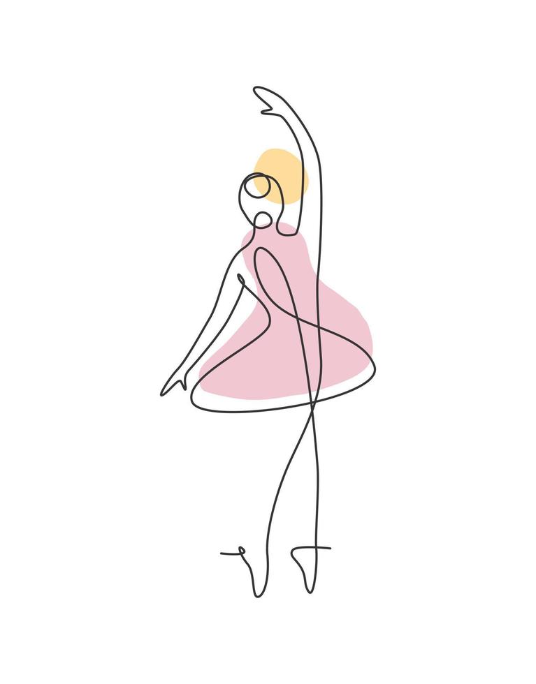 einzelne durchgehende Linie, die hübsche Ballerina im Ballettbewegungstanzstil zeichnet. Schönheit sexy Tänzerin Konzept Logo, minimalistische Plakatdruckkunst. trendige einlinie zeichnen design vektorgrafik illustration vektor