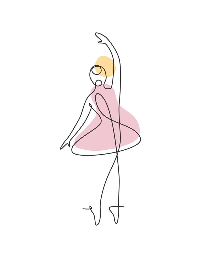 enda kontinuerlig linjeteckning ganska ballerina i balettdansstil. skönhet sexig dansare koncept logotyp, minimalistisk affisch tryck konst. trendig enradig design vektor grafisk illustration
