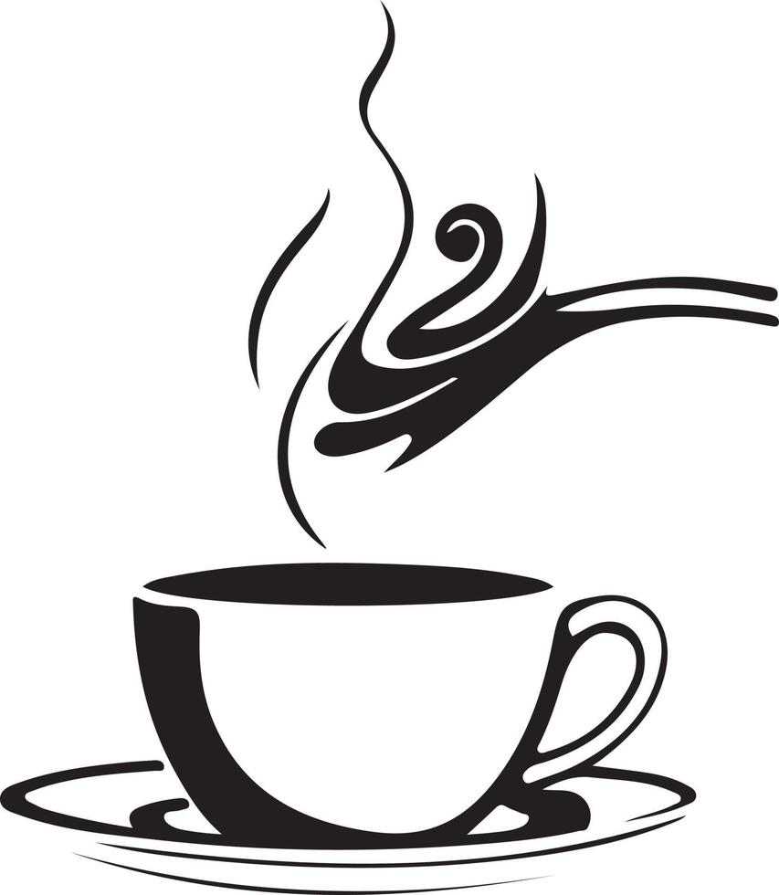minimalistisk svart och vit kopp av te eller kaffe med ånga vektor