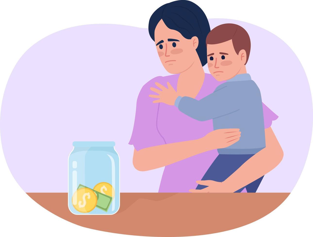 Single Mama finanziell kämpft eben Konzept Vektor Stelle Illustration. editierbar 2d Karikatur Zeichen auf Weiß zum Netz Design. Ängstlich Frau mit Kleinkind kreativ Idee zum Webseite, Handy, Mobiltelefon, Zeitschrift