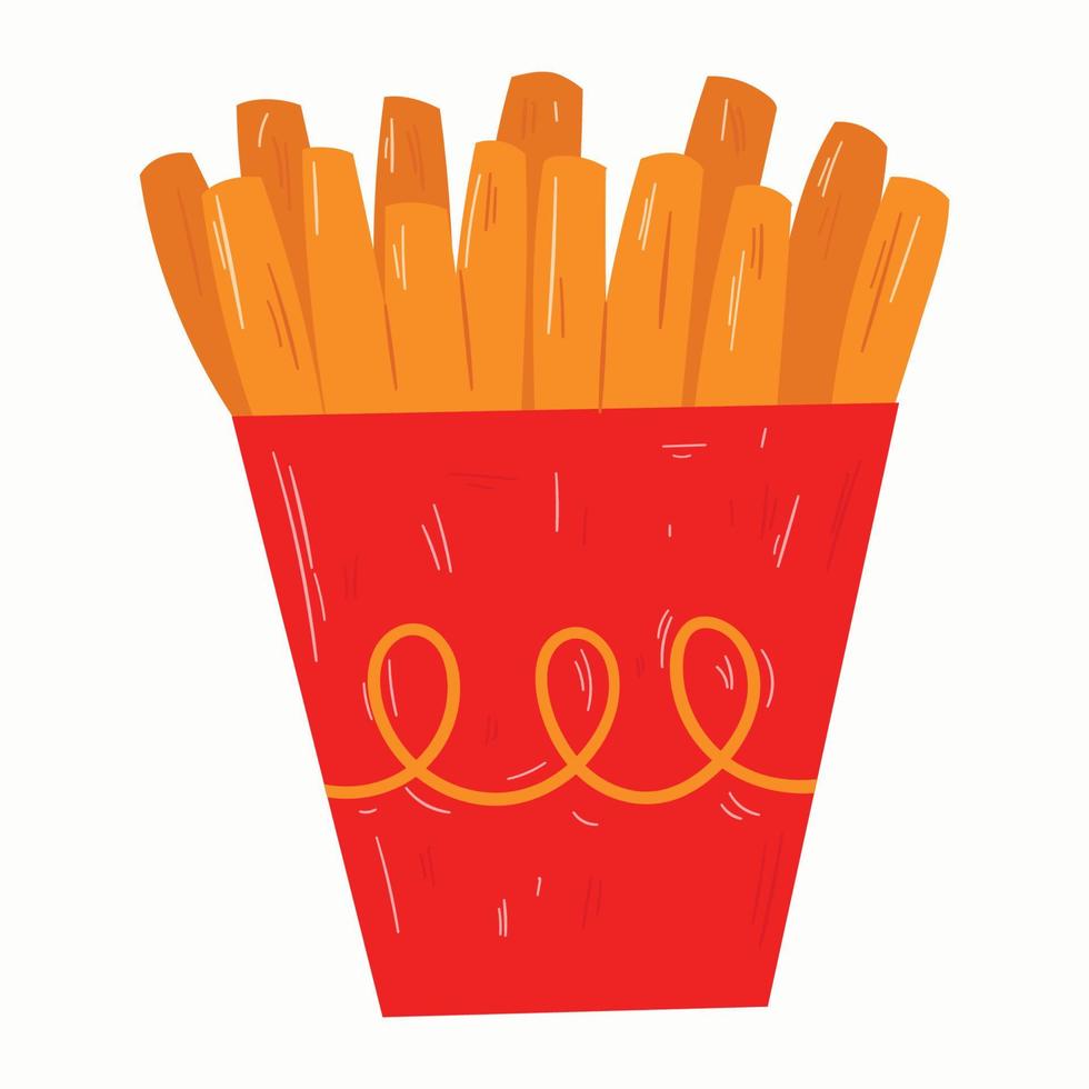 friterad franska pommes frites. vektor hand dragen gata mat illustration.