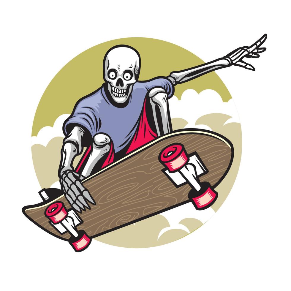 Schädel spielen Skateboard vektor