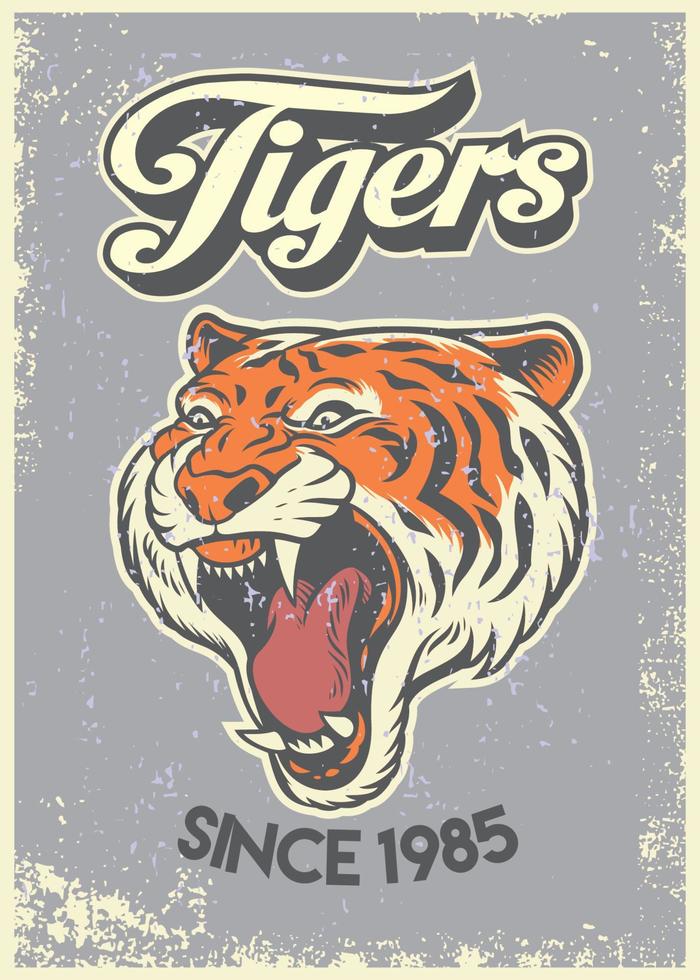 Jahrgang Grunge Stil Hochschule Poster von Tiger Kopf vektor