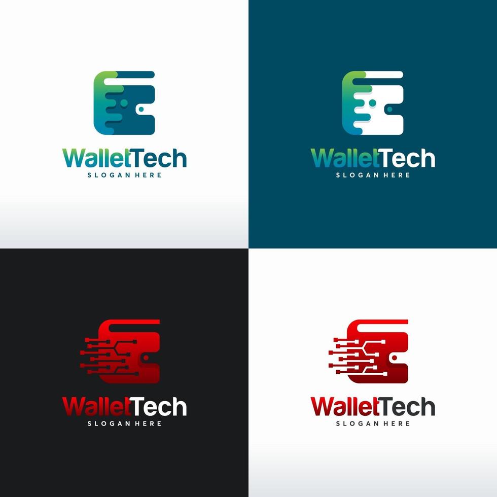 Satz Brieftasche Tech Logo Designs Konzept Vektor, digitale Brieftasche Logo Vorlage Symbol vektor