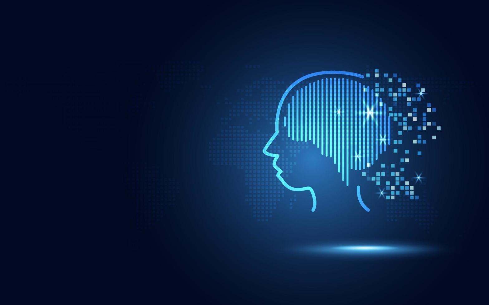 futuristische blaue menschliche digitale Schaltung und Mikrochip im Gehirn als künstliche Intelligenz oder ai Robotik vektor