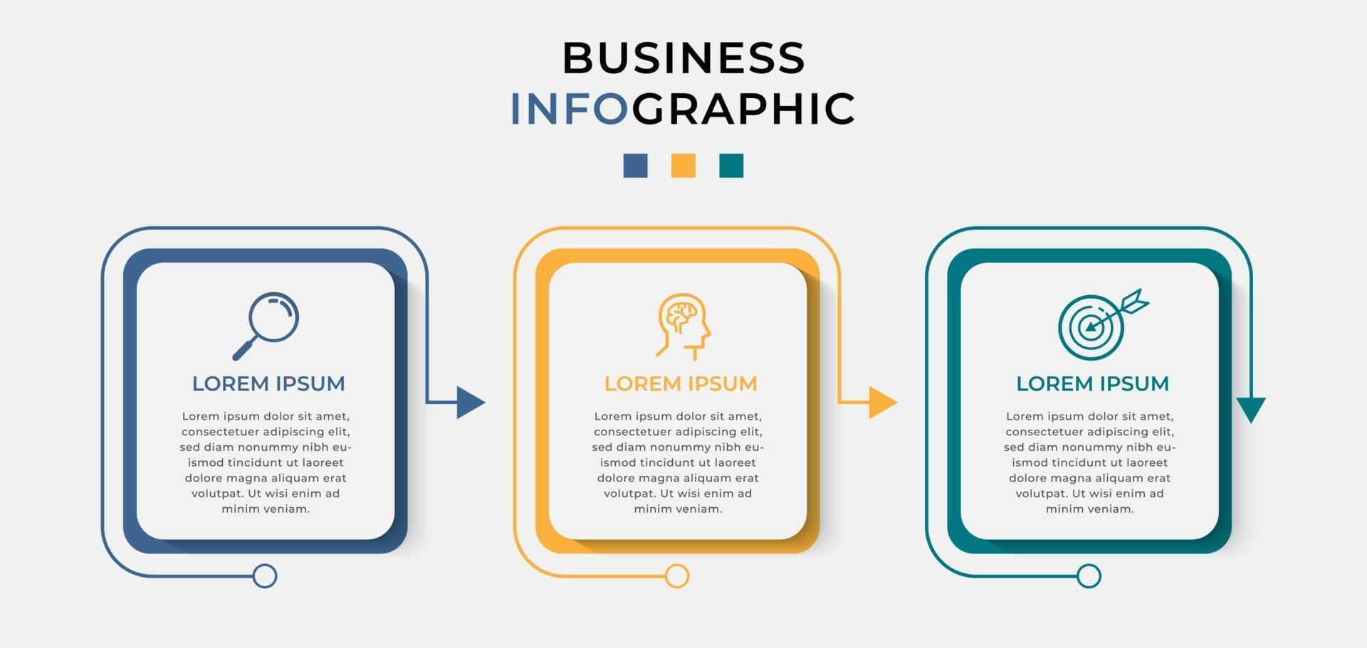 minimale Business-Infografiken Vorlage. Zeitleiste mit 3 Schritten, Optionen und Marketing-Symbolen vektor