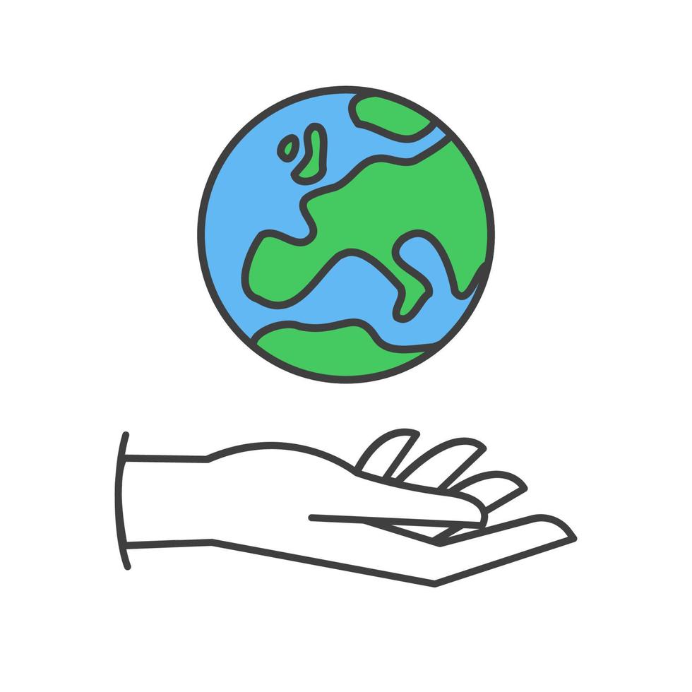 Hand halten Planet Erde, linear Vektor Symbol. speichern das Planet. Erde Tag Symbol. Welt Umgebung Erhaltung.