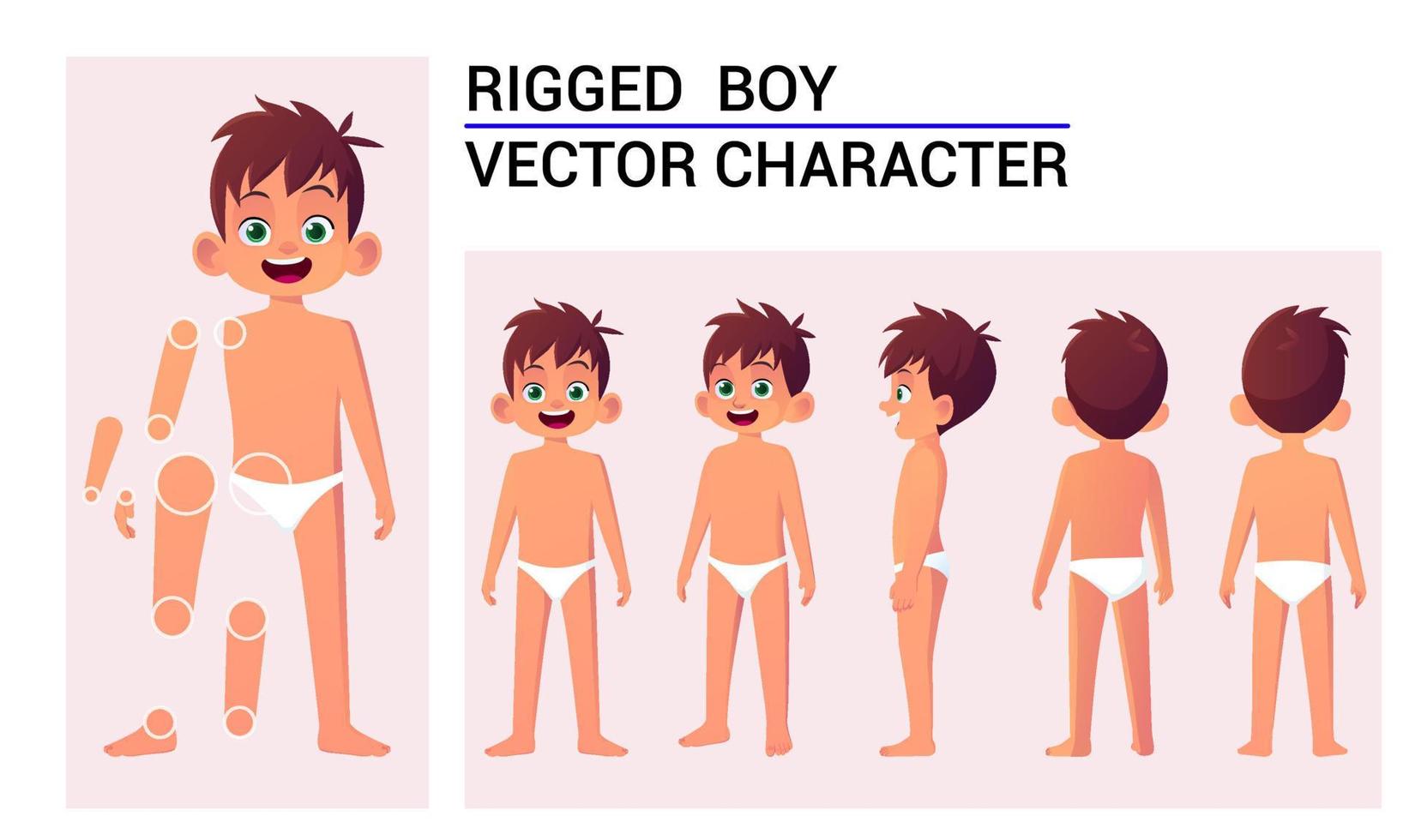 tecknad serie pojke karaktär skapande uppsättning för animation, pojke bär underkläder vektor